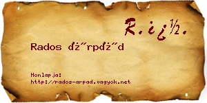Rados Árpád névjegykártya