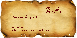 Rados Árpád névjegykártya